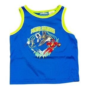 Vintage Y2K Power Rangers Tank Top Size 6 Blue Green Embroidered Graphic Tee